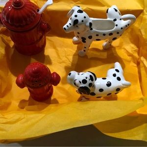 NWT Vintage Dalmatian Dog Fire Hydrant Salt and Pepper 1986 Cream & Sugar Set